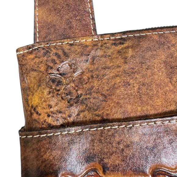 Patricia Nash Floral Tooled Embossed Leather Crossbody Bag Brown Distressed Boho - Picture 4 of 8
